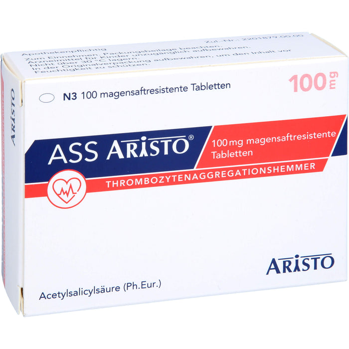 ASS Aristo 100 mg Tabletten zur Hemmung vom Zusammenhaften der Blutplättchen, 100 pc Tablettes