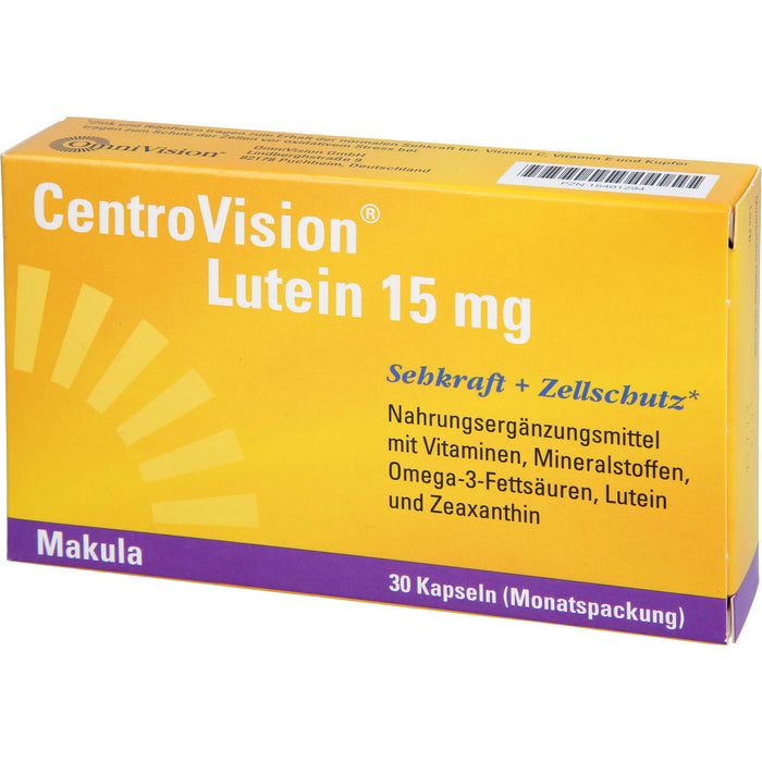 CentroVision Lutein 15 mg Kapseln für Sehkraft und Zellschutz, 30 pc Capsules