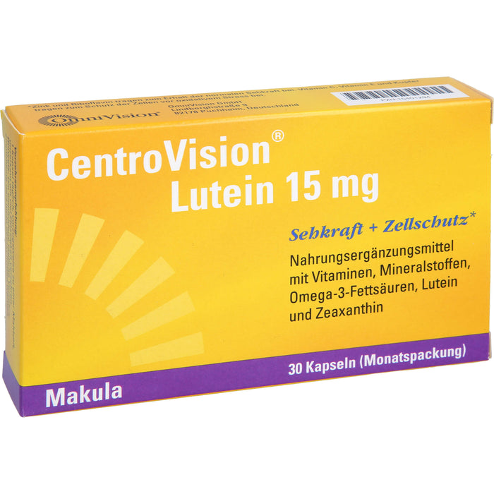 CentroVision Lutein 15 mg Kapseln für Sehkraft und Zellschutz, 30 pcs. Capsules