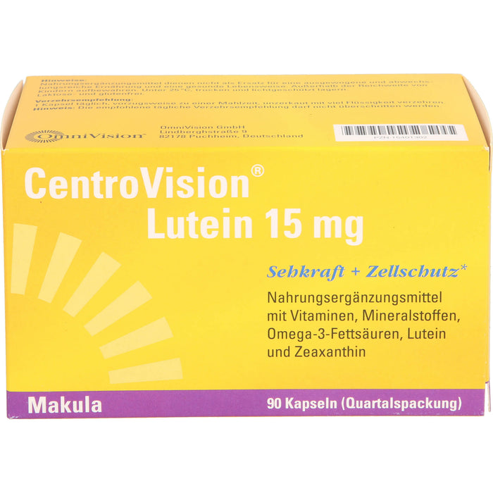 CentroVision Lutein 15 mg Kapseln Sehkraft + Zellschutz, 90 pc Capsules