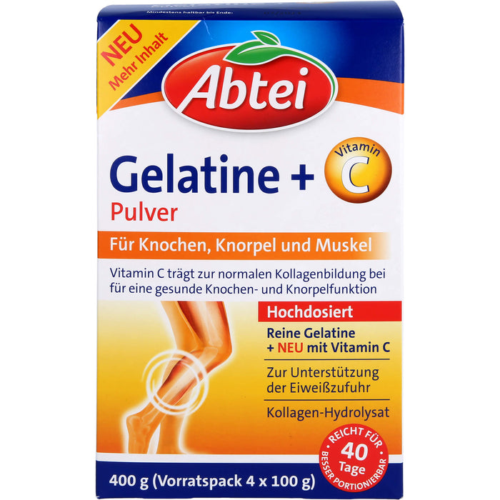 Abtei Gelatine Plus Vitamin C Pulver für Knochen, Knorpel und Muskeln, 400 g Pulver