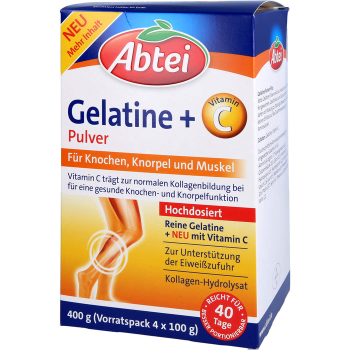 Abtei Gelatine Plus Vitamin C Pulver für Knochen, Knorpel und Muskeln, 400 g Poudre