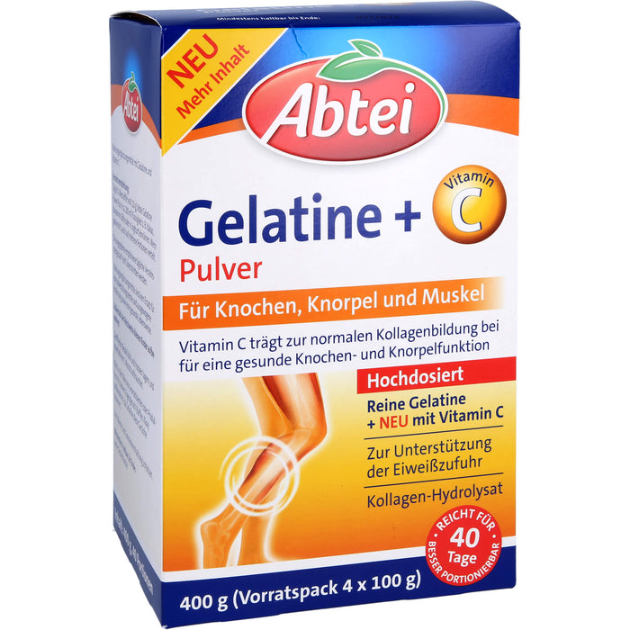 Abtei Gelatine Plus Vitamin C Pulver für Knochen, Knorpel und Muskeln, 400 g Pulver