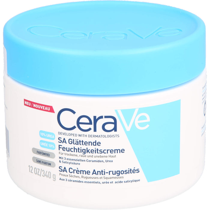 CeraVe SA Urea glättende Feuchtigkeitscreme bei trockener, rauer und unebener Haut am Körper, 340 ml Crème