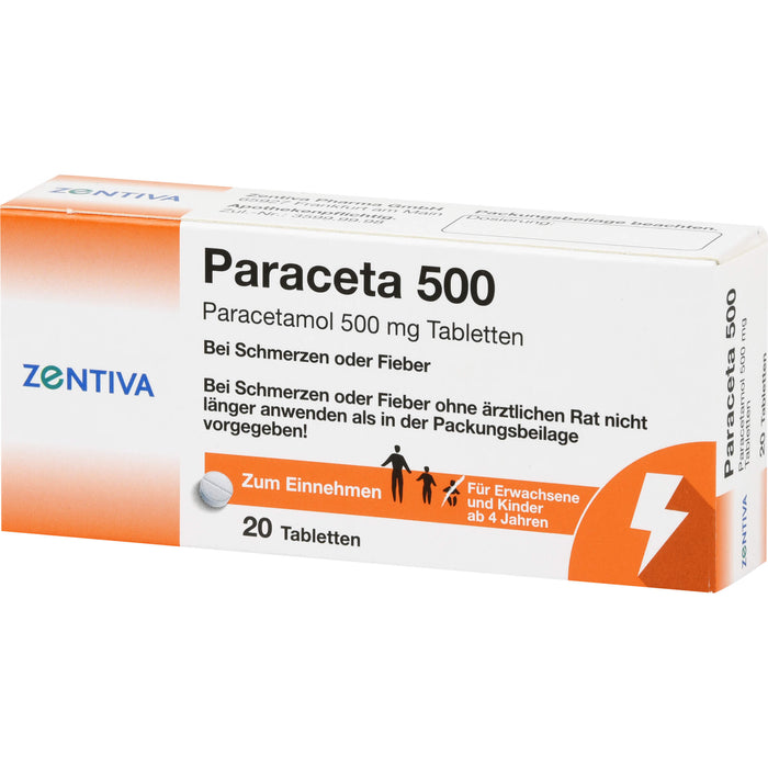 Zentiva Paraceta 500 Tabletten bei Schmerzen und Fieber, 20 pc Tablettes