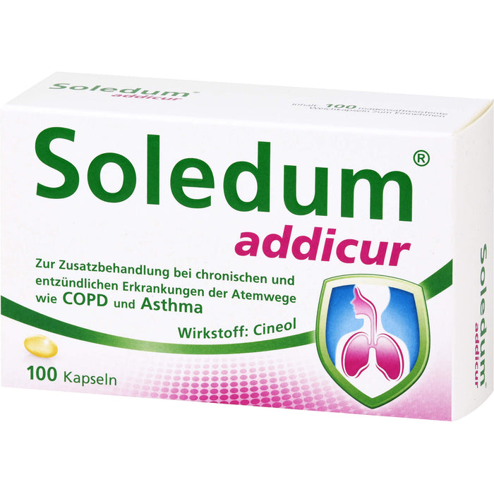 Soledum addicur Weichkapseln zur Zusatzbehandlung bei chronischen und entzündlichen Erkrankungen der Atemwege wie COPD & Asthma, 100 pc Capsules