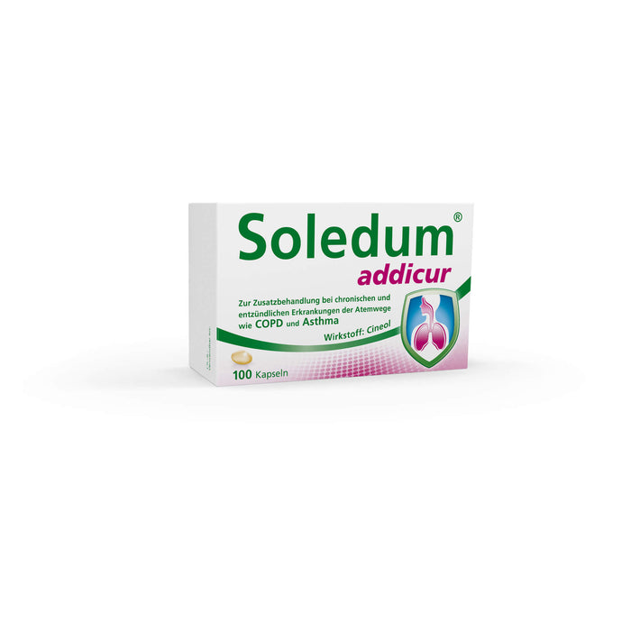 Soledum addicur Weichkapseln zur Zusatzbehandlung bei chronischen und entzündlichen Erkrankungen der Atemwege wie COPD & Asthma, 100 pc Capsules