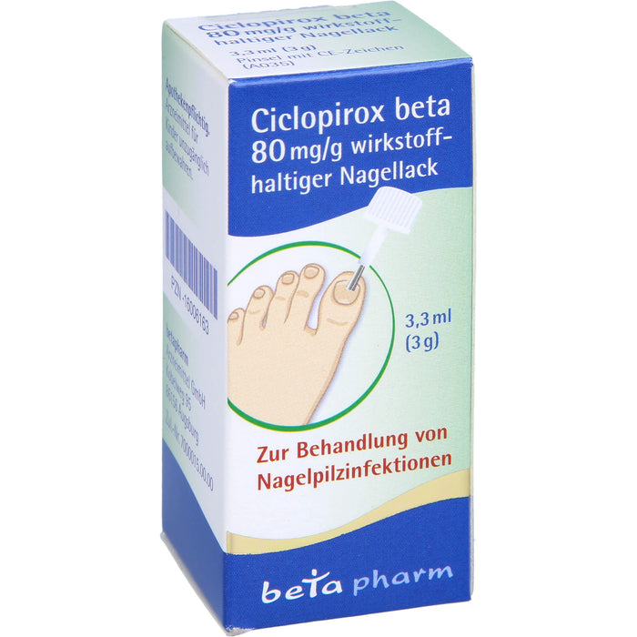 Ciclopirox beta 80 mg/g bei Nagelpilzinfektionen, 3.3 ml Nail varnish containing active ingredients