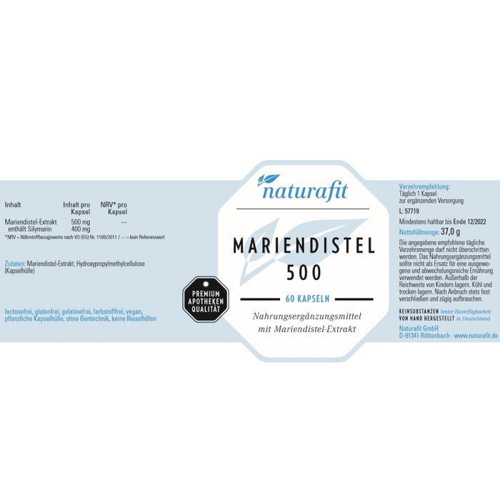 naturafit Mariendistel 500 Kapseln, 60 pc Capsules