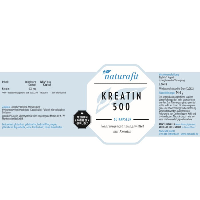 naturafit Kreatin 500 Kapseln, 60 pc Capsules