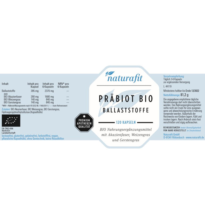 naturafit Präbiot Bio Kapseln, 120 pc Capsules