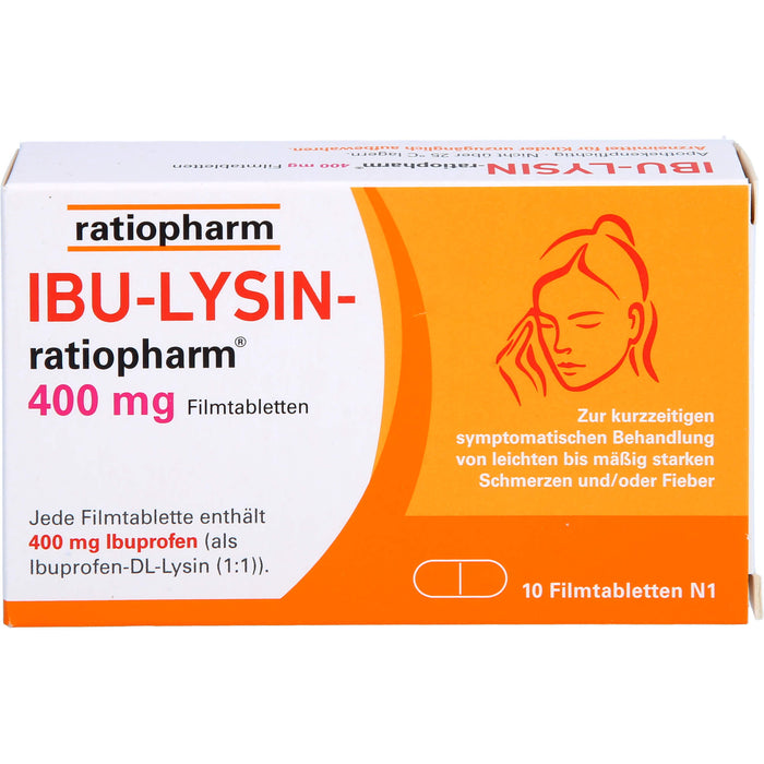 Ibu-Lysin-ratiopharm 400 mg Filmtabletten bei Schmerzen und Fieber, 10 pc Tablettes