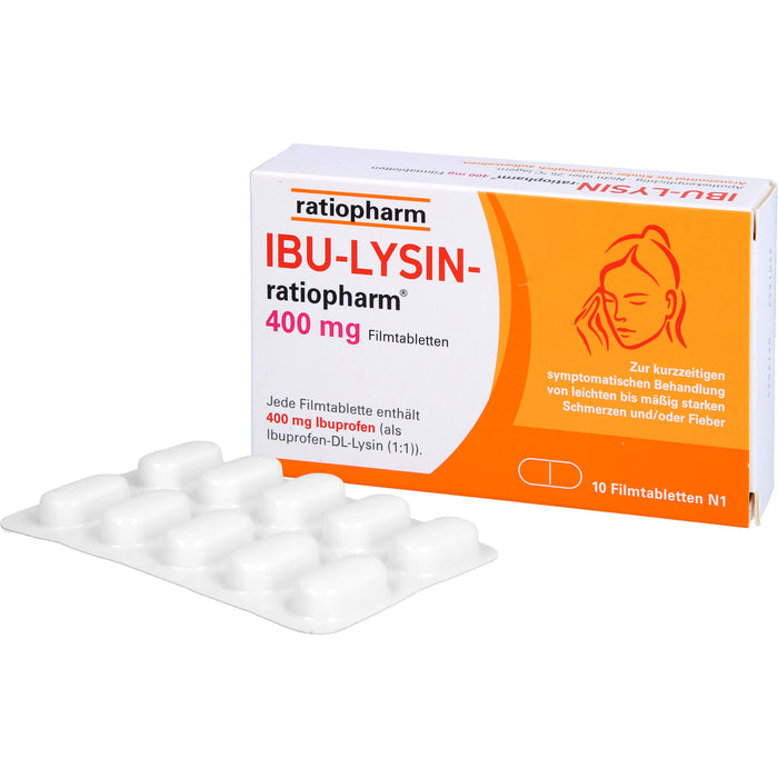 Ibu-Lysin-ratiopharm 400 mg Filmtabletten bei Schmerzen und Fieber, 10 pc Tablettes