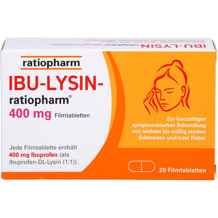 IBU-LYSIN-ratiopharm 400 mg Filmtabletten bei Schmerzen und Fieber, 20 pcs. Tablets