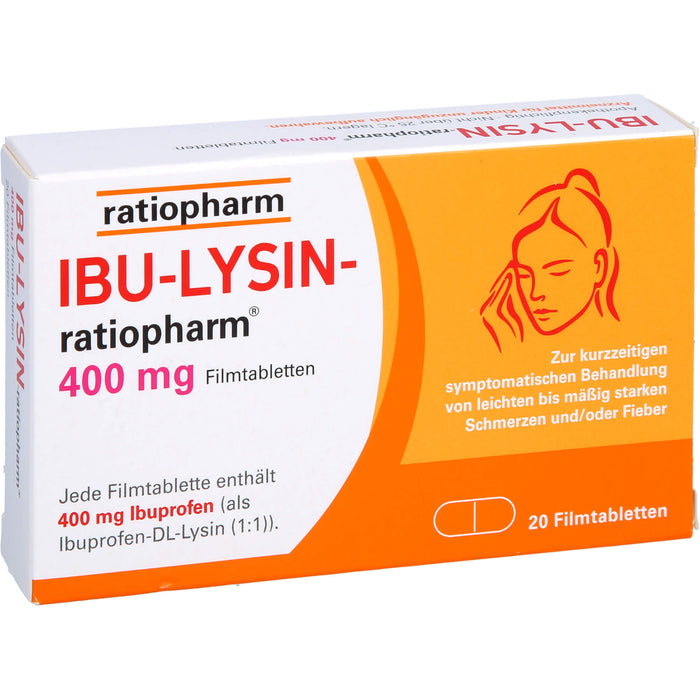 IBU-LYSIN-ratiopharm 400 mg Filmtabletten bei Schmerzen und Fieber, 20 St. Tabletten