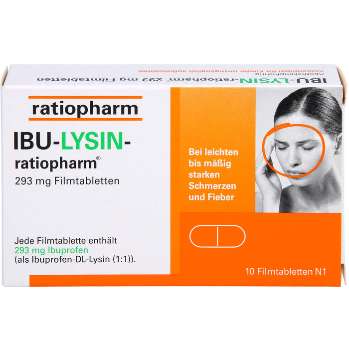 IBU-LYSIN-ratiopharm 293 mg Filmtabletten bei Schmerzen und Fieber, 10 pc Tablettes