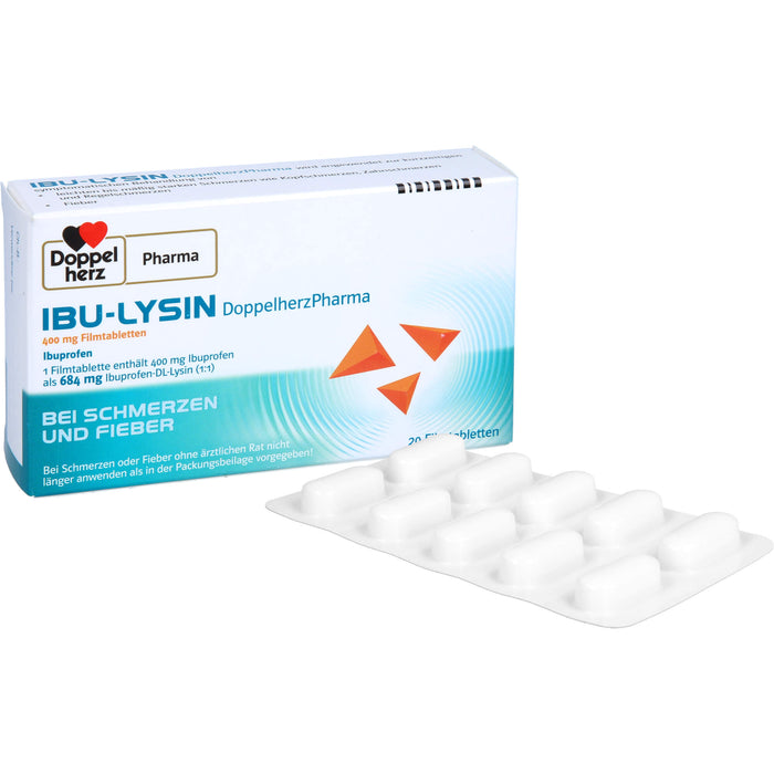 Doppelherz PharmaI IBU-LYSIN 400 mg Filmtabletten bei Schmerzen und Fieber, 20 pc Tablettes