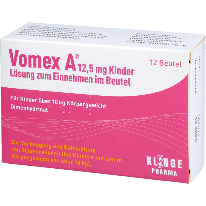 Vomex A 12,5 mg Kinder Beutel gegen Reisekrankheit, 12 St. Beutel