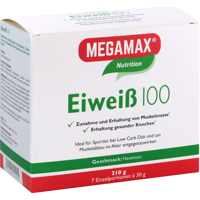 MEGAMAX Nutrition Eiweiß 100 Pulver Haselnuss-Geschmack, 210 g Powder