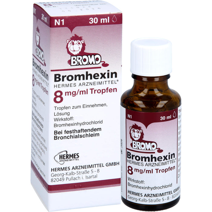 HERMES ARZNEIMITTEL Bromhexin 8 mg / ml Tropfen bei festhaftendem Bronchialschleim, 30 ml Solution