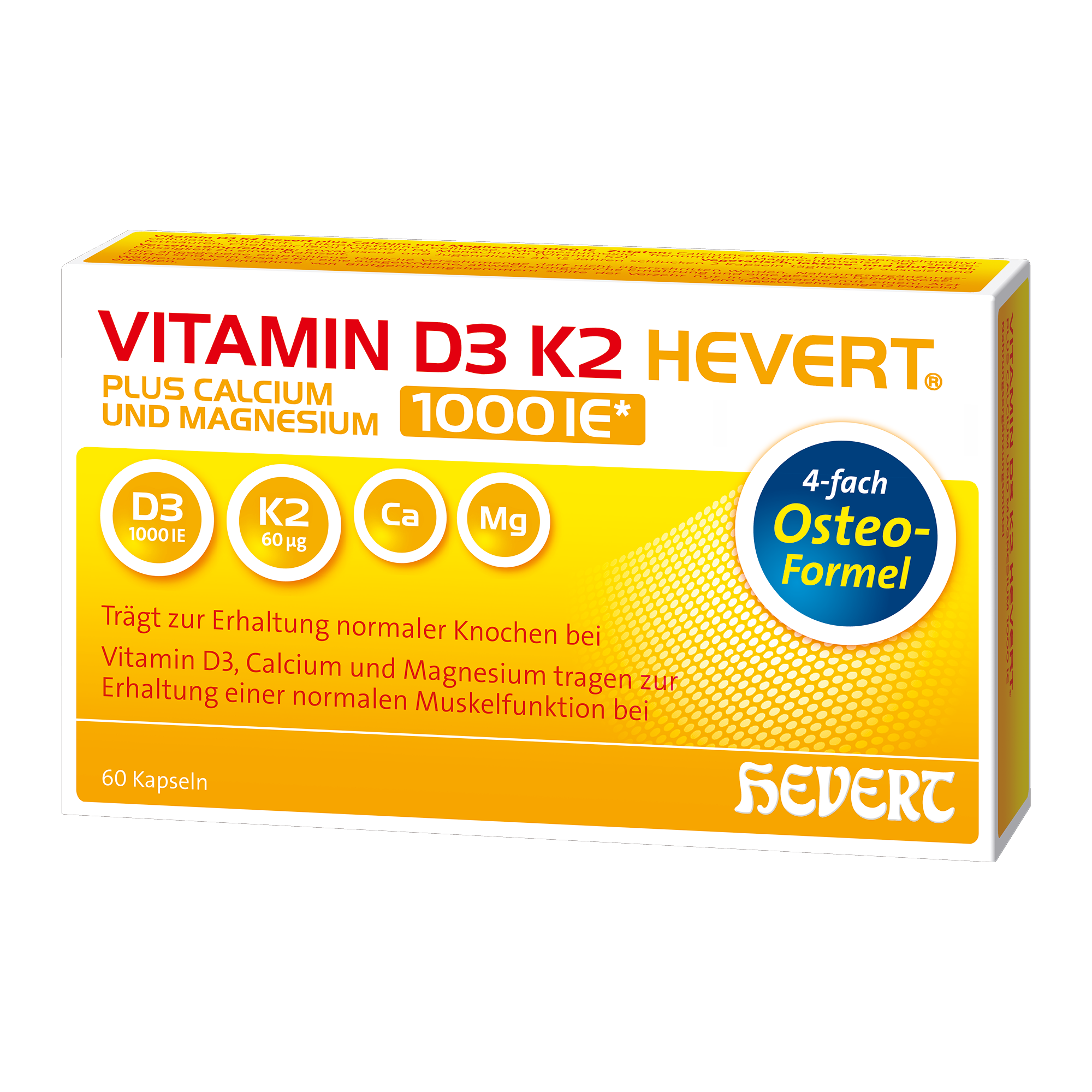 Vitamin D3 K2 Hevert plus Calcium und Magnesium 1000 IE, 60 St. Kapseln Hevert-Testen