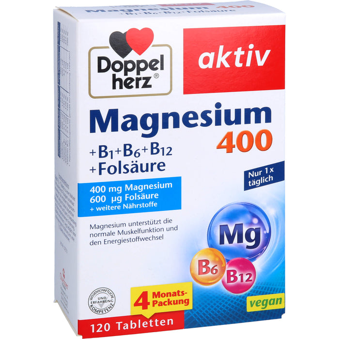 Doppelherz Magnesium 400+ B1 + B6 + B12 + Folsäure, 120 St TAB