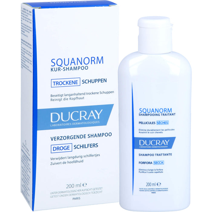 DUCRAY SQUANORM Kur-Shampoo beseitigt langanhaltend trockene Schuppen und reinigt die Kopfhaut, 200 ml Solution