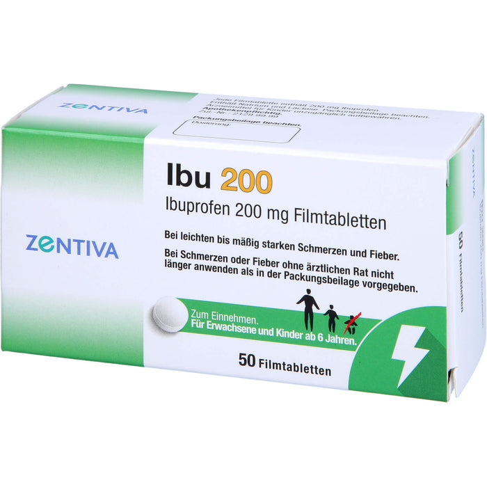 ZENTIVA Ibu 200 Filmtabletten bei leichten bis mäßig starken Schmerzen und Fieber, 50 pc Tablettes