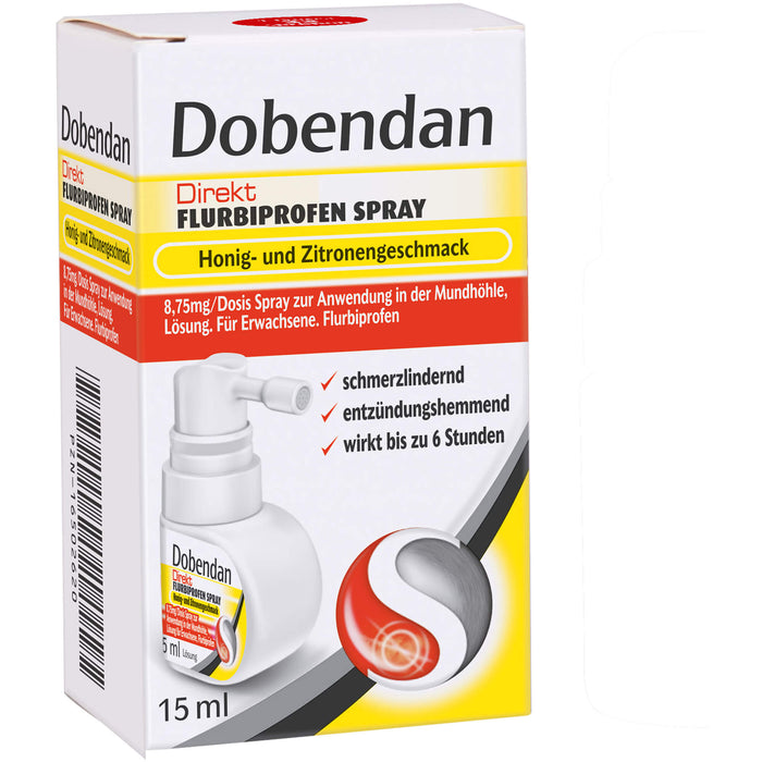 Dobendan Direkt Flurbiprofen Spray Honig- und Zitronengeschmack 8,75 mg/Dosis Spray zur Anwendung in der Mundhöhle, Lösung, 15 ml Solution