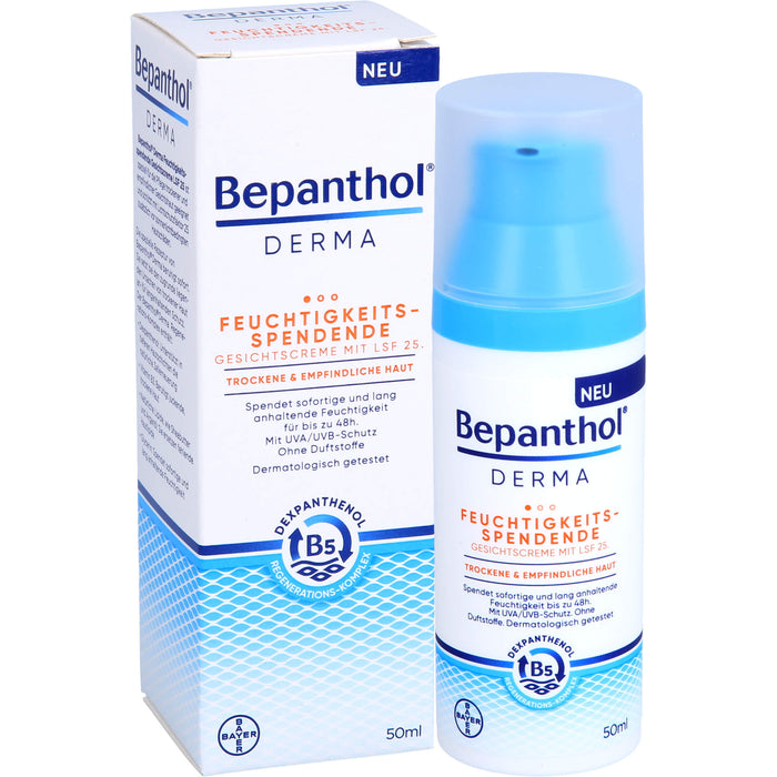 Bepanthol Derma feuchtigkeitsspendende Gesichtscreme LSF 25 für trockene und empfindliche Haut, 50 ml Cream