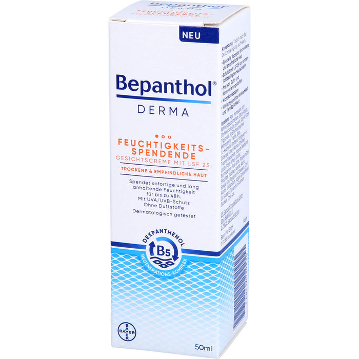 Bepanthol Derma feuchtigkeitsspendende Gesichtscreme LSF 25 für trockene und empfindliche Haut, 50 ml Cream