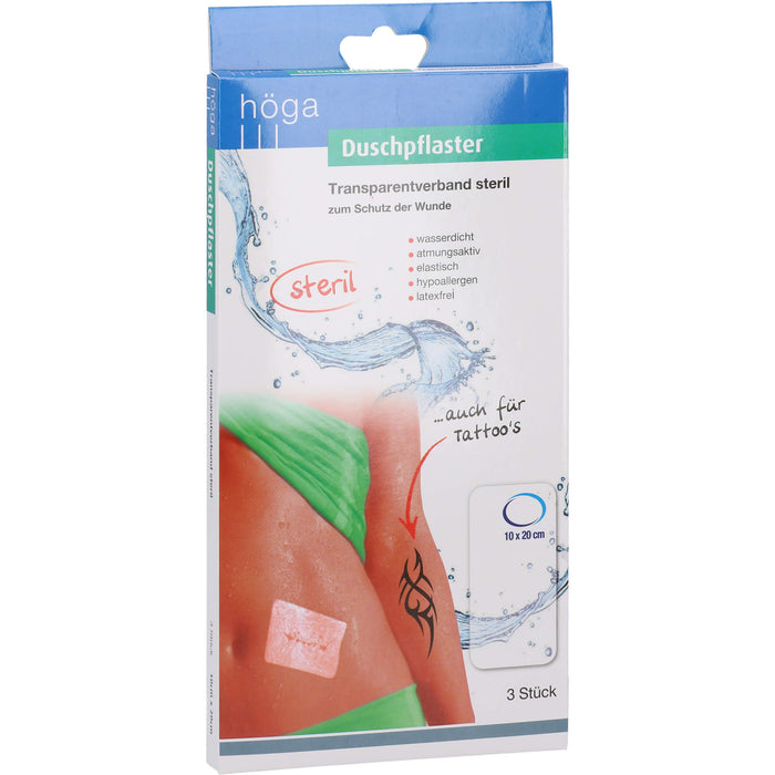 Duschpflaster 10x20 cm Transparentverband steril, 3 St PFL