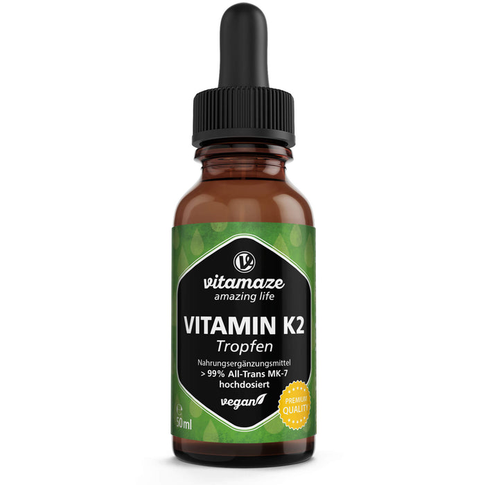 Vitamin K2 MK7 hochdosiert Tropfen vegan, 50 ml TRO