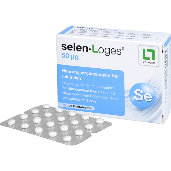 selen-Loges 50 µg Filmtabletten unterstützt das Immunsystem, die Schilddrüsenfunktion, Haare und Nägel, 120 St. Tabletten