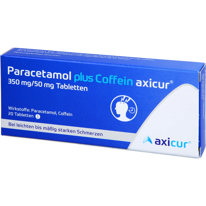 Paracetamol plus Coffein axicur 350 mg/50 mg Tabletten bei leichten bis mäßig starken Schmerzen, 20 pcs. Tablets