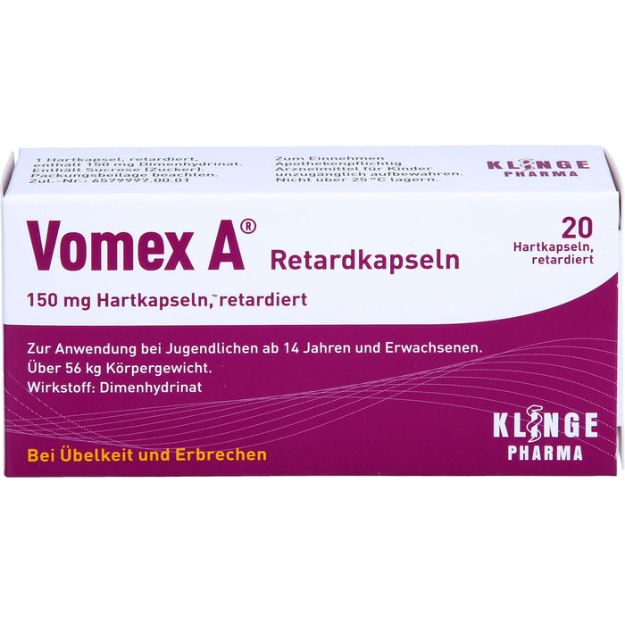 Vomex A 150 mg Retardkapseln 150 mg bei Übelkeit und Erbrechen, 20 pc Capsules