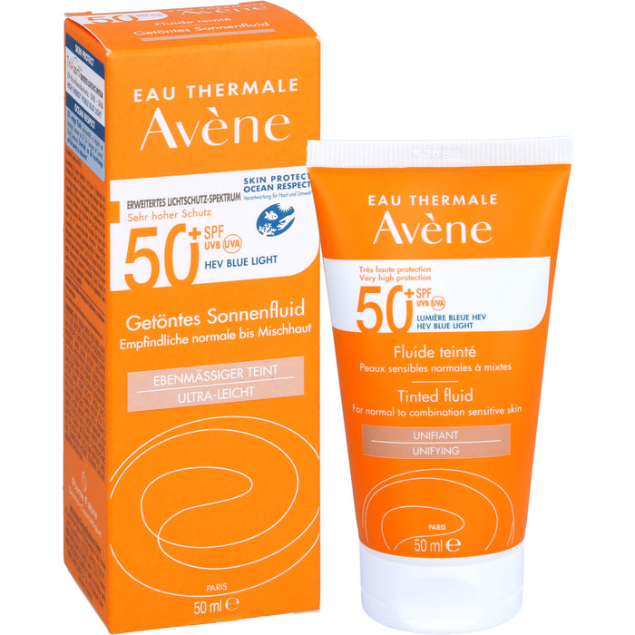 Avène Getöntes Sonnenfluid SPF 50+ für empfindliche normale bis Mischhaut, 50 ml Cream