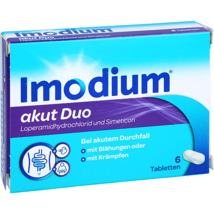 Imodium akut Duo 2 mg / 125 mg Tabletten bei akutem Durchfall mit Blähungen, 6 St. Tabletten