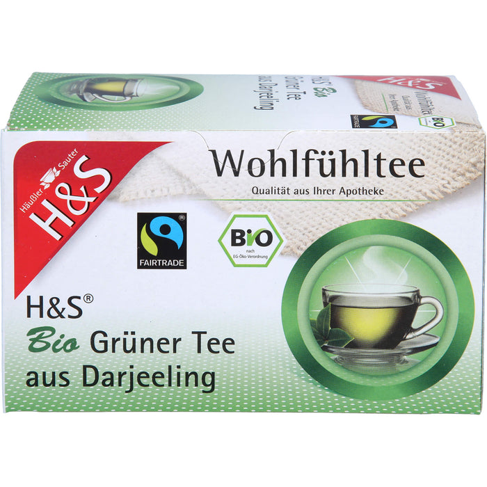 H&S Wohlfühltee Bio Grüner Tee aus Darjeeling, 20 pc Sac filtrant