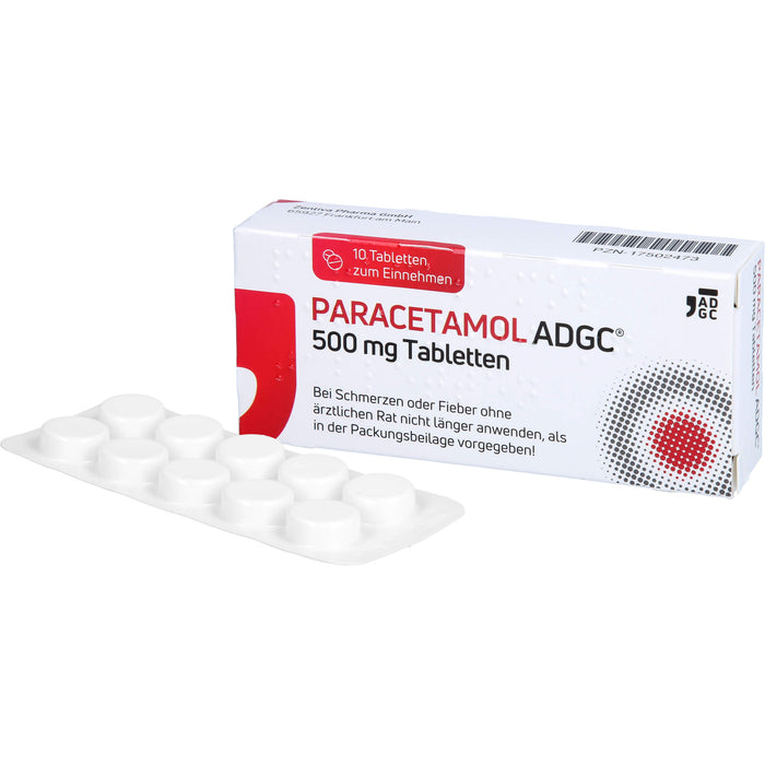 Paracetamol ADGC 500 mg Tabletten bei Schmerzen oder Fieber, 10 pc Tablettes