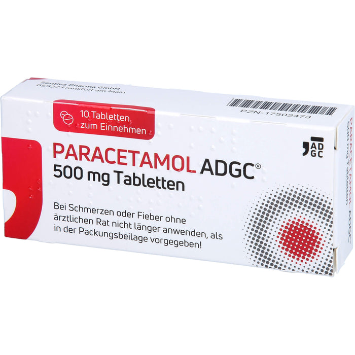 Paracetamol ADGC 500 mg Tabletten bei Schmerzen oder Fieber, 10 pc Tablettes