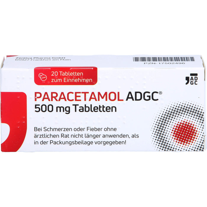 Paracetamol ADGC 500 mg Tabletten bei Schmerzen oder Fieber, 20 pc Tablettes