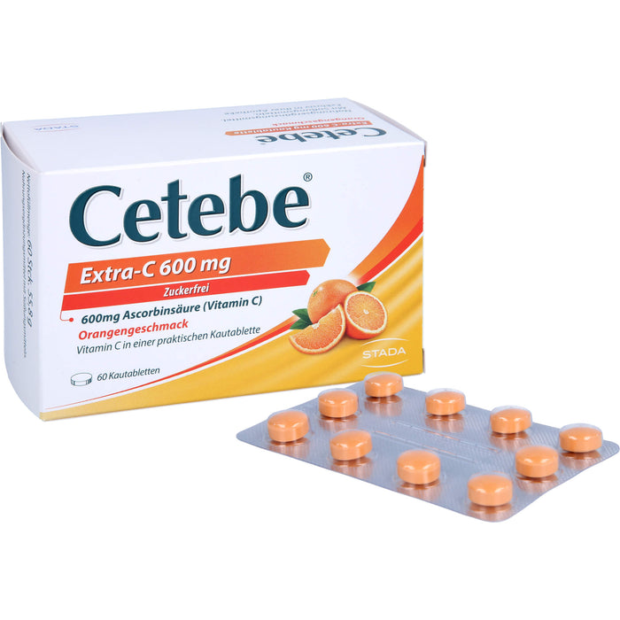 Cetebe Kautabletten Extra-C 600 mg unterstützt Ihre Immunabwehr mit Orangengeschmack, 60 pcs. Tablets