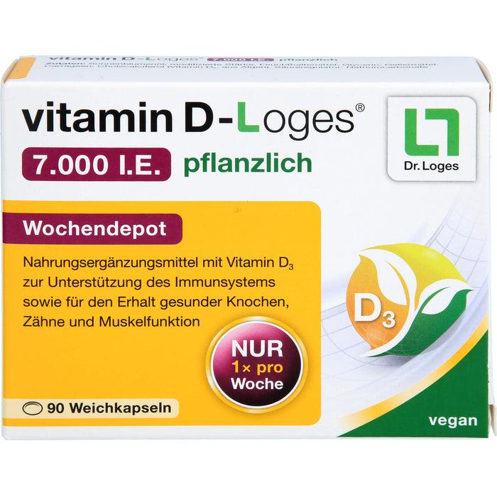 vitamin D-Loges 7.000 I.E. pflanzlich Wochendepot Weichkapseln zur Unterstützung des Immunsystems, 90 pcs. Capsules