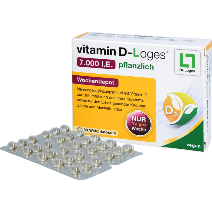 vitamin D-Loges 7.000 I.E. pflanzlich Wochendepot Weichkapseln zur Unterstützung des Immunsystems, 90 pcs. Capsules