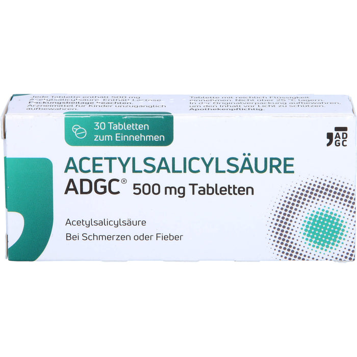 Acetylsalicylsäure ADGC 500 mg Tabletten bei Schmerzen oder Fieber, 30 pcs. Tablets