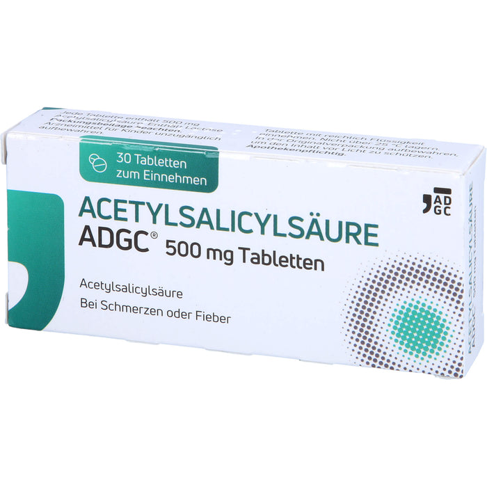 Acetylsalicylsäure ADGC 500 mg Tabletten bei Schmerzen oder Fieber, 30 St. Tabletten