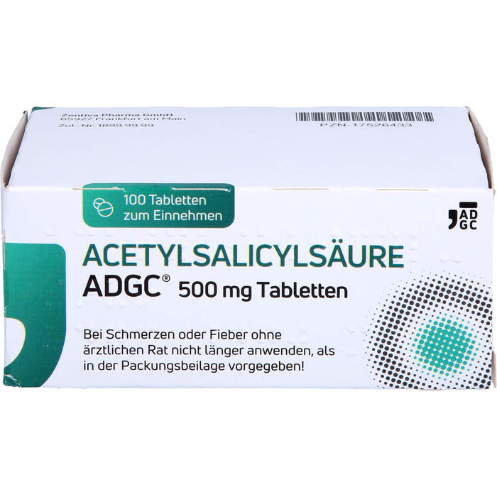 Acetylsalicylsäure ADGC 500mg bei leichten bis mäßigen Schmerzen und Fieber, 100 St. Tabletten