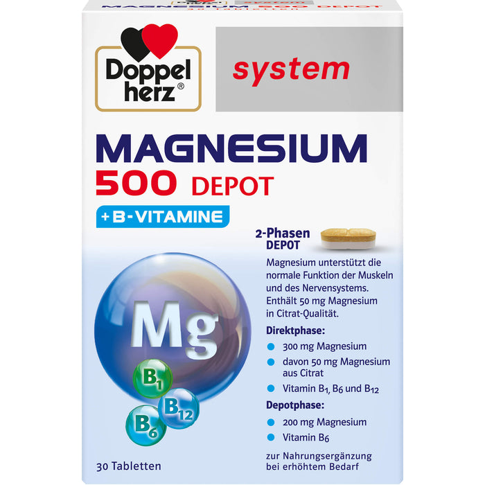 Doppelherz System Magnesium 500 Depot Tabletten für Muskeln und Nervensystem, 30 St. Tabletten