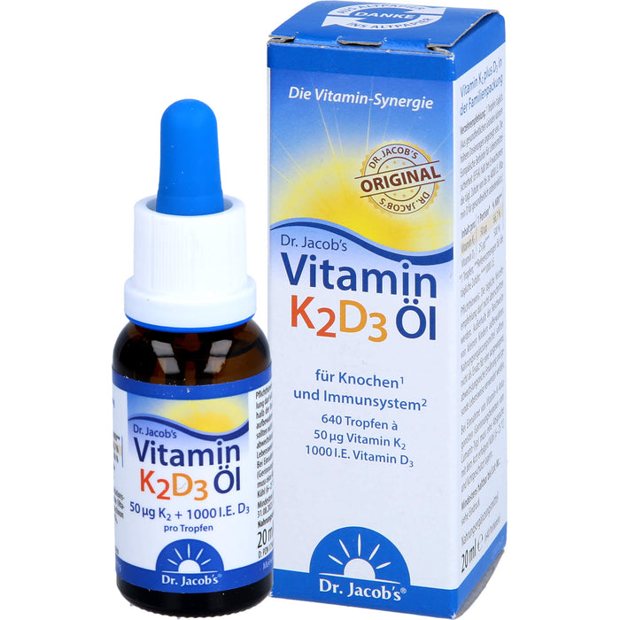 Vitamin K2D3 Öl 1000 IE+50 mcg D3+K2 Dr. Jacob's, 20 ml TEI